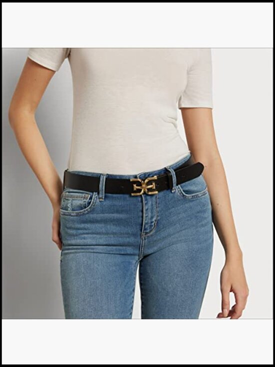 Double-E Logo Plaque Buckle Leather Belt for Jeans and Trousers